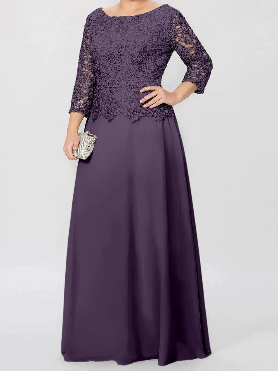 A-Line/Princess Round Neck 3/4 Length Sleeves Floor-Length Mother of the Bride Dresses with Applique &amp; Sequins by Dreamylily