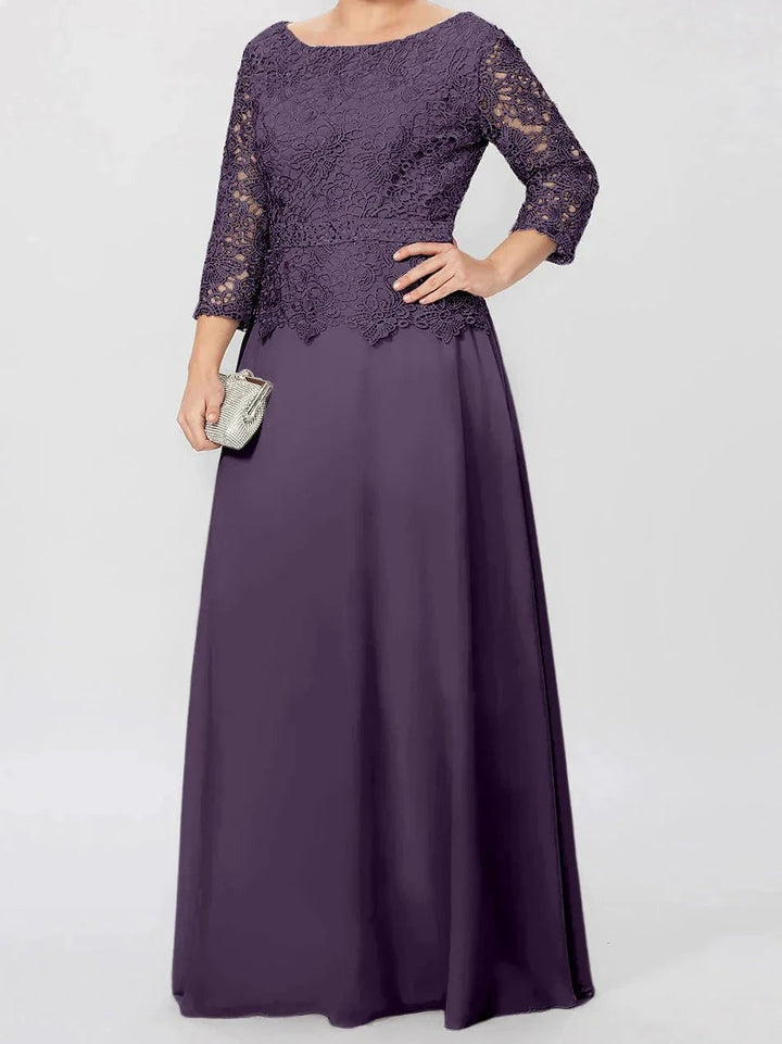 A-Line/Princess Round Neck 3/4 Length Sleeves Floor-Length Mother of the Bride Dresses with Applique &amp; Sequins by Dreamylily