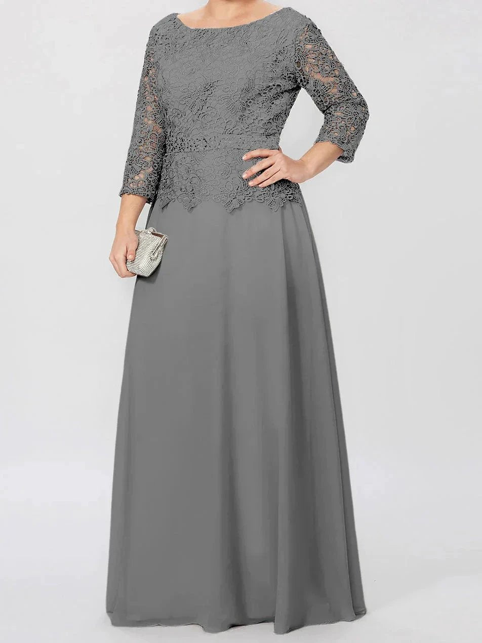 A-Line/Princess Round Neck 3/4 Length Sleeves Floor-Length Mother of the Bride Dresses with Applique &amp; Sequins by Dreamylily