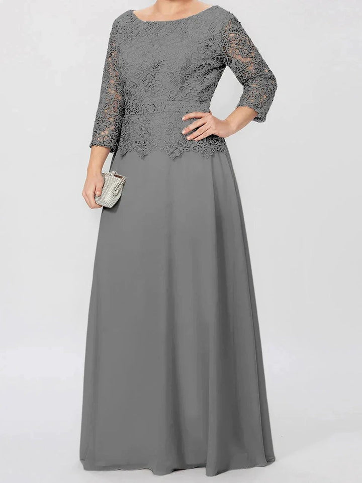 A-Line/Princess Round Neck 3/4 Length Sleeves Floor-Length Mother of the Bride Dresses with Applique &amp; Sequins by Dreamylily