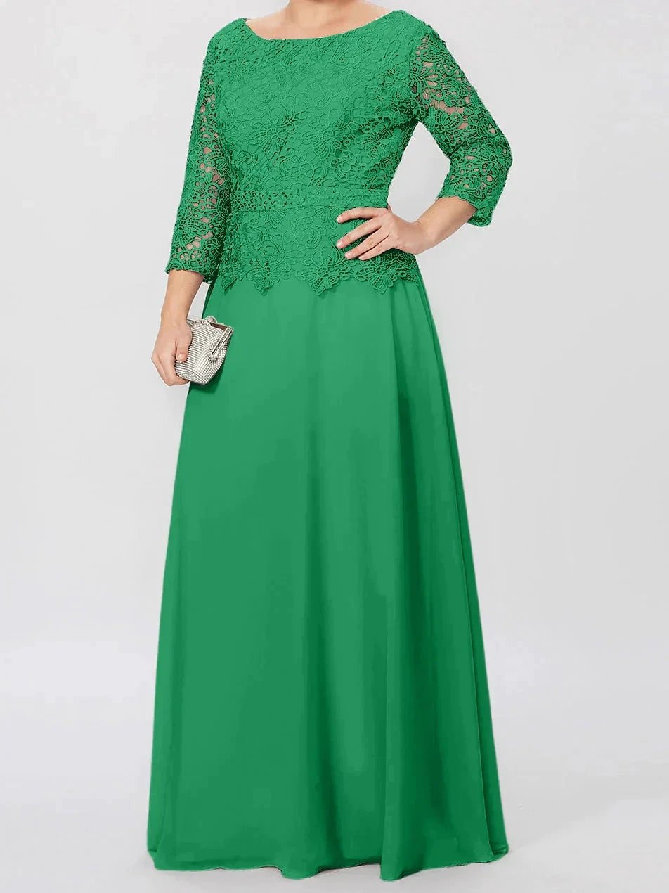 A-Line/Princess Round Neck 3/4 Length Sleeves Floor-Length Mother of the Bride Dresses with Applique &amp; Sequins by Dreamylily