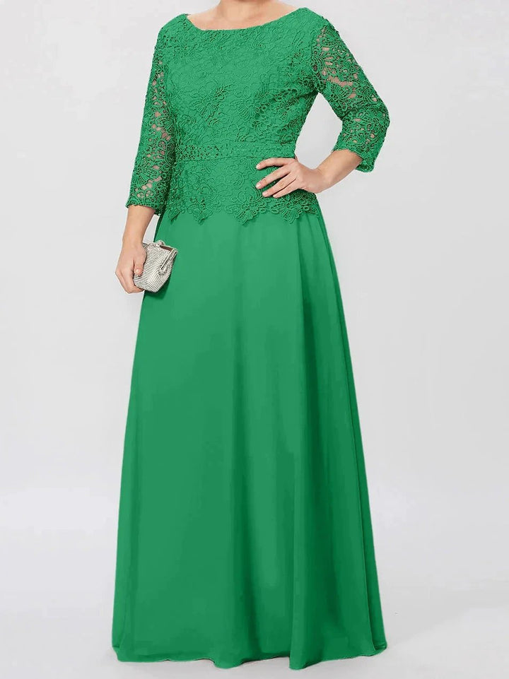 A-Line/Princess Round Neck 3/4 Length Sleeves Floor-Length Mother of the Bride Dresses with Applique &amp; Sequins by Dreamylily