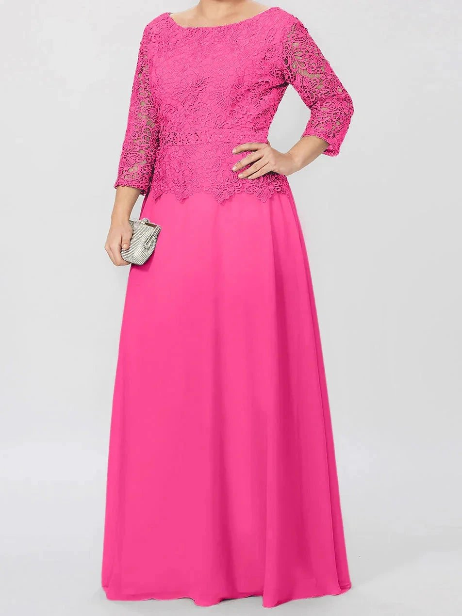 A-Line/Princess Round Neck 3/4 Length Sleeves Floor-Length Mother of the Bride Dresses with Applique &amp; Sequins by Dreamylily