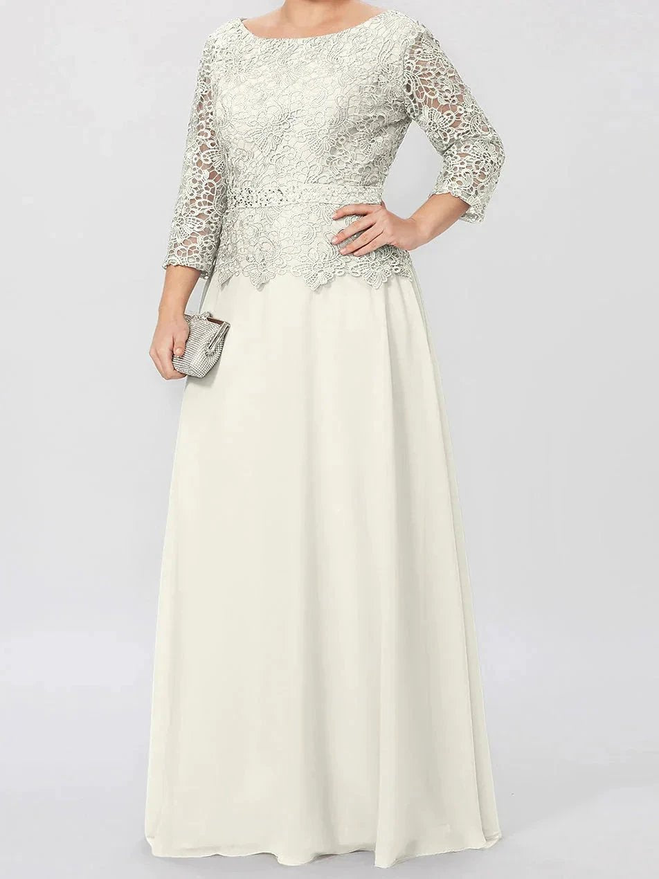 A-Line/Princess Round Neck 3/4 Length Sleeves Floor-Length Mother of the Bride Dresses with Applique &amp; Sequins by Dreamylily