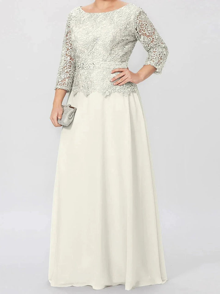 A-Line/Princess Round Neck 3/4 Length Sleeves Floor-Length Mother of the Bride Dresses with Applique &amp; Sequins by Dreamylily