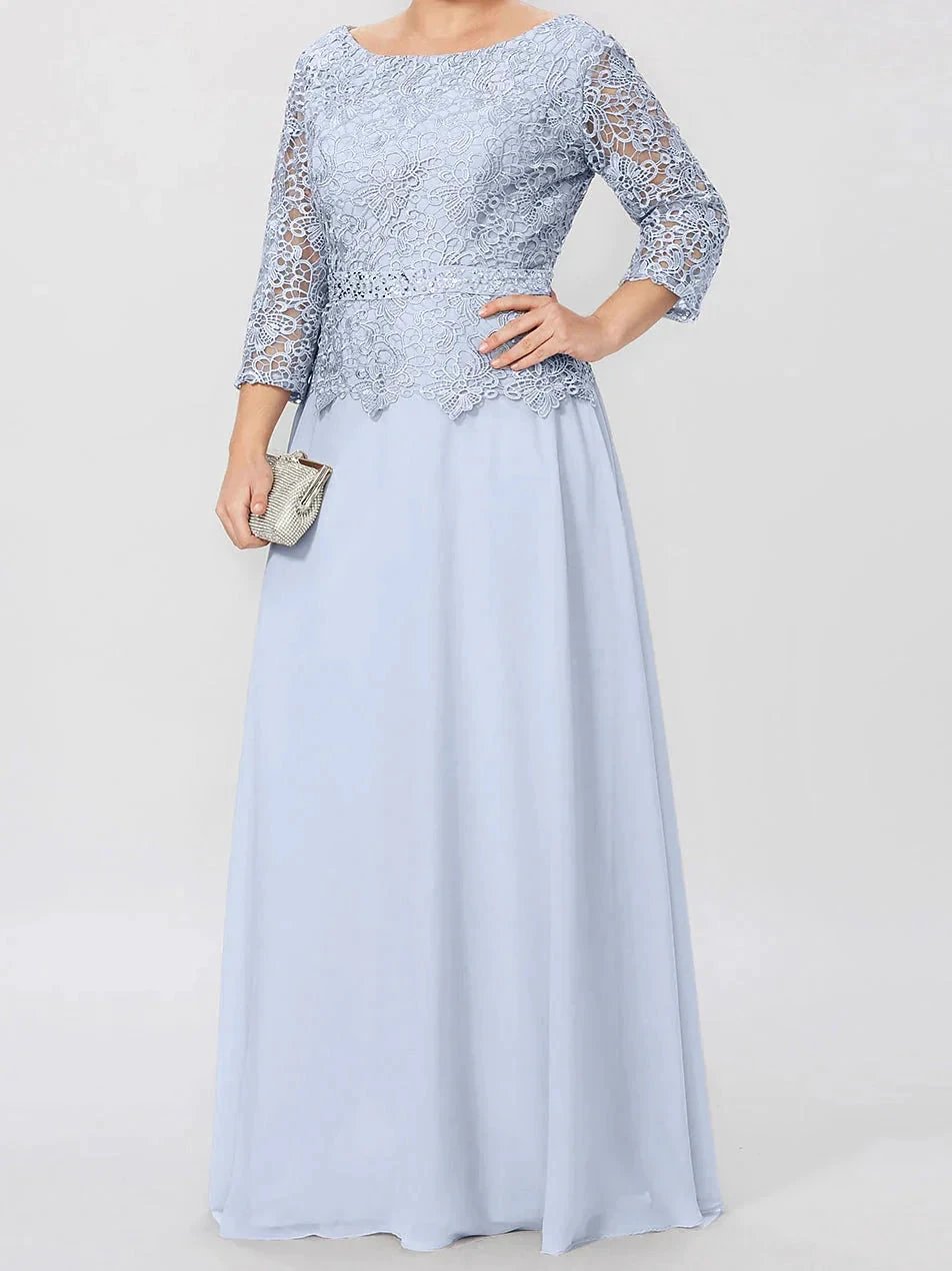 A-Line/Princess Round Neck 3/4 Length Sleeves Floor-Length Mother of the Bride Dresses with Applique &amp; Sequins by Dreamylily