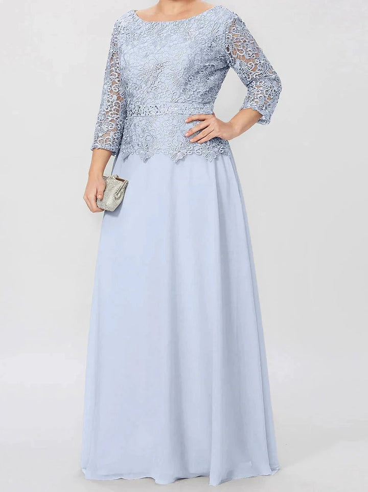 A-Line/Princess Round Neck 3/4 Length Sleeves Floor-Length Mother of the Bride Dresses with Applique &amp; Sequins by Dreamylily
