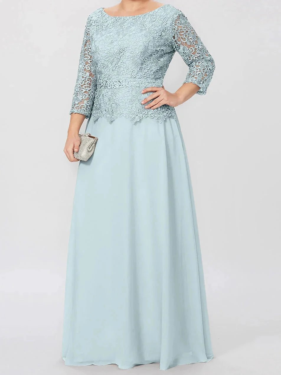 A-Line/Princess Round Neck 3/4 Length Sleeves Floor-Length Mother of the Bride Dresses with Applique &amp; Sequins by Dreamylily