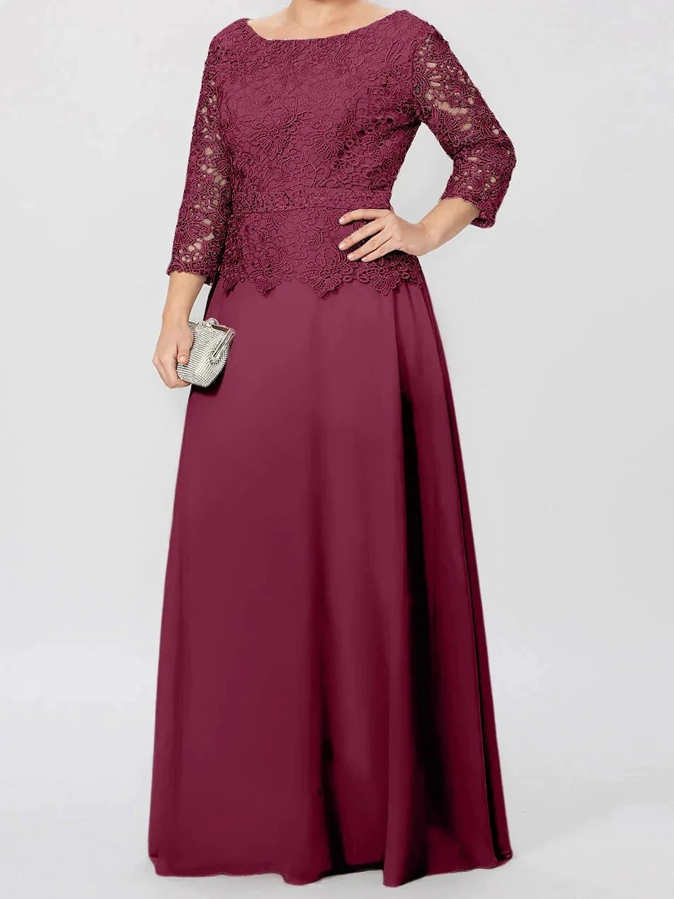 A-Line/Princess Round Neck 3/4 Length Sleeves Floor-Length Mother of the Bride Dresses with Applique &amp; Sequins by Dreamylily