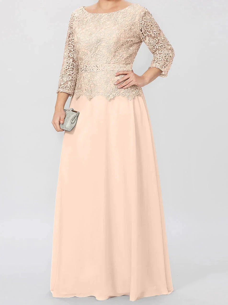 A-Line/Princess Round Neck 3/4 Length Sleeves Floor-Length Mother of the Bride Dresses with Applique &amp; Sequins by Dreamylily