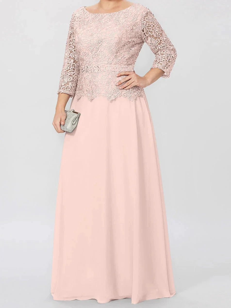 A-Line/Princess Round Neck 3/4 Length Sleeves Floor-Length Mother of the Bride Dresses with Applique &amp; Sequins by Dreamylily