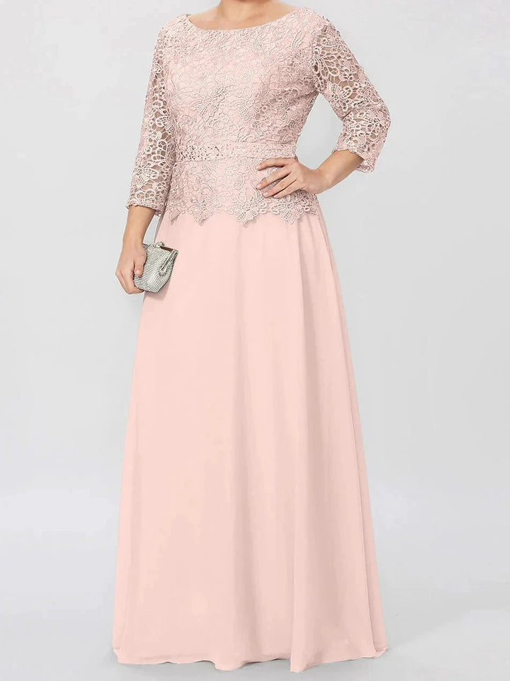A-Line/Princess Round Neck 3/4 Length Sleeves Floor-Length Mother of the Bride Dresses with Applique &amp; Sequins by Dreamylily