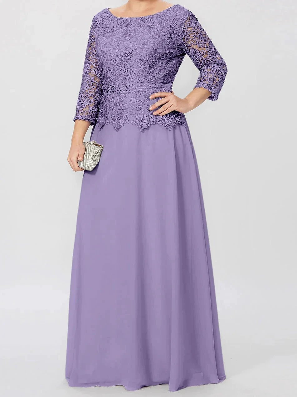 A-Line/Princess Round Neck 3/4 Length Sleeves Floor-Length Mother of the Bride Dresses with Applique &amp; Sequins by Dreamylily