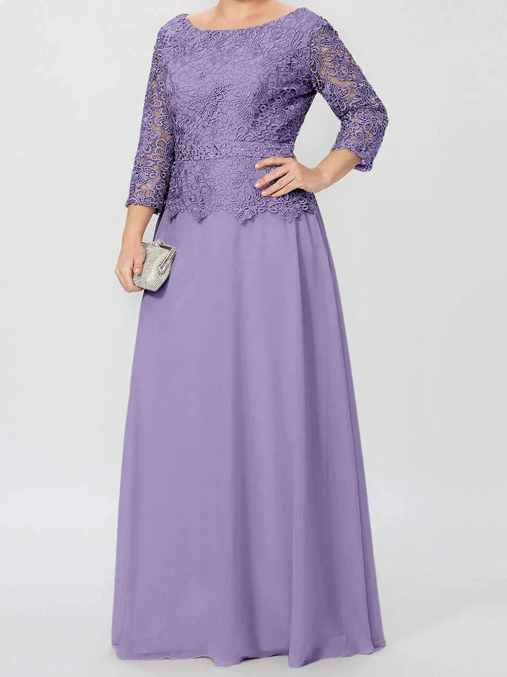 A-Line/Princess Round Neck 3/4 Length Sleeves Floor-Length Mother of the Bride Dresses with Applique &amp; Sequins by Dreamylily
