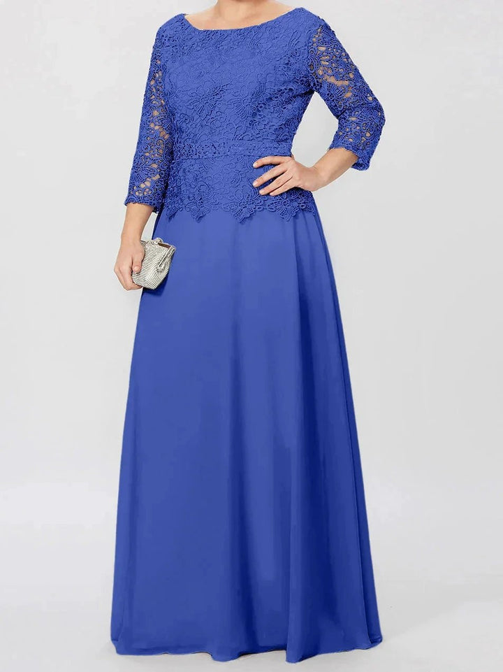 A-Line/Princess Round Neck 3/4 Length Sleeves Floor-Length Mother of the Bride Dresses with Applique &amp; Sequins by Dreamylily
