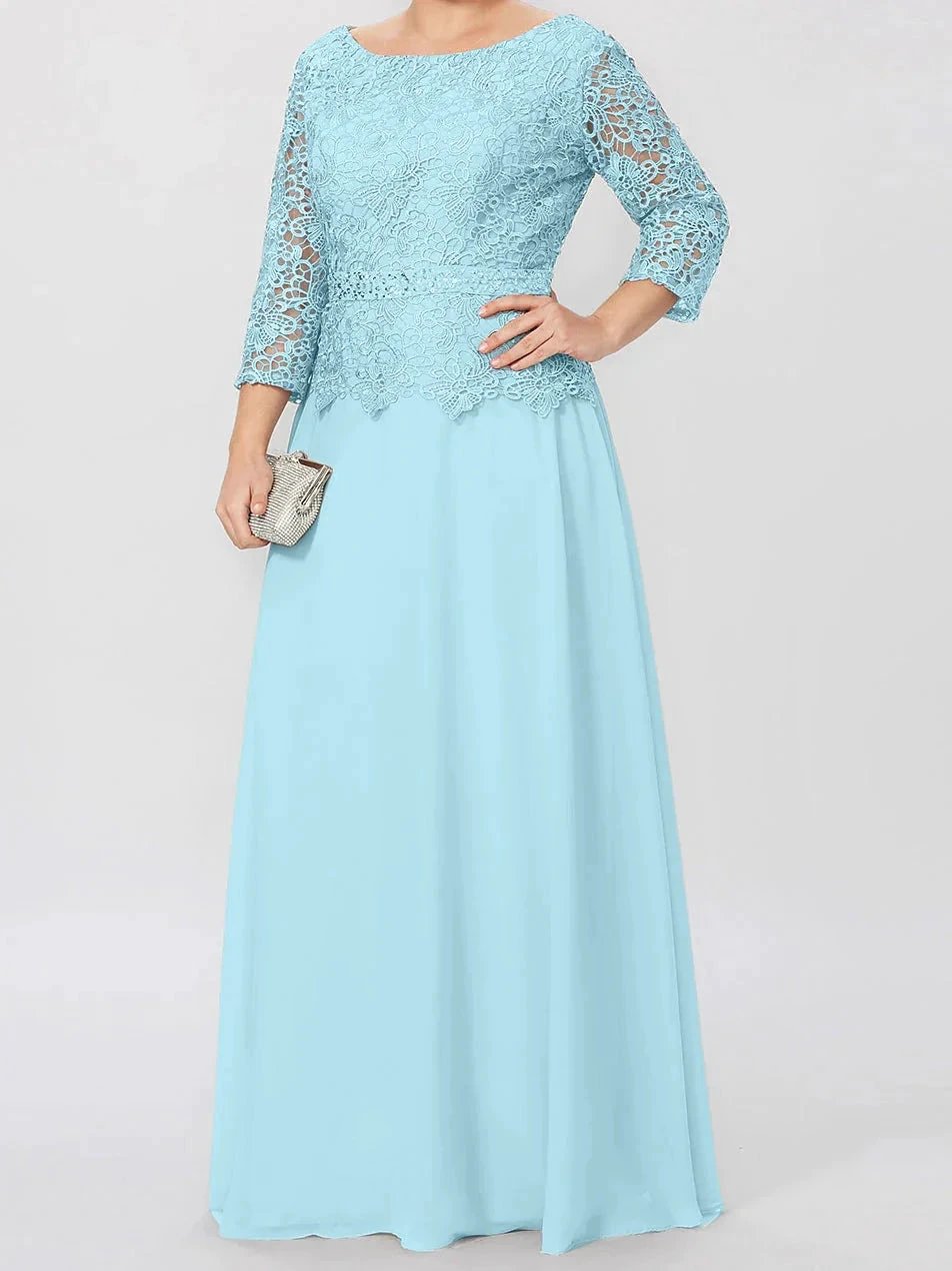 A-Line/Princess Round Neck 3/4 Length Sleeves Floor-Length Mother of the Bride Dresses with Applique &amp; Sequins by Dreamylily