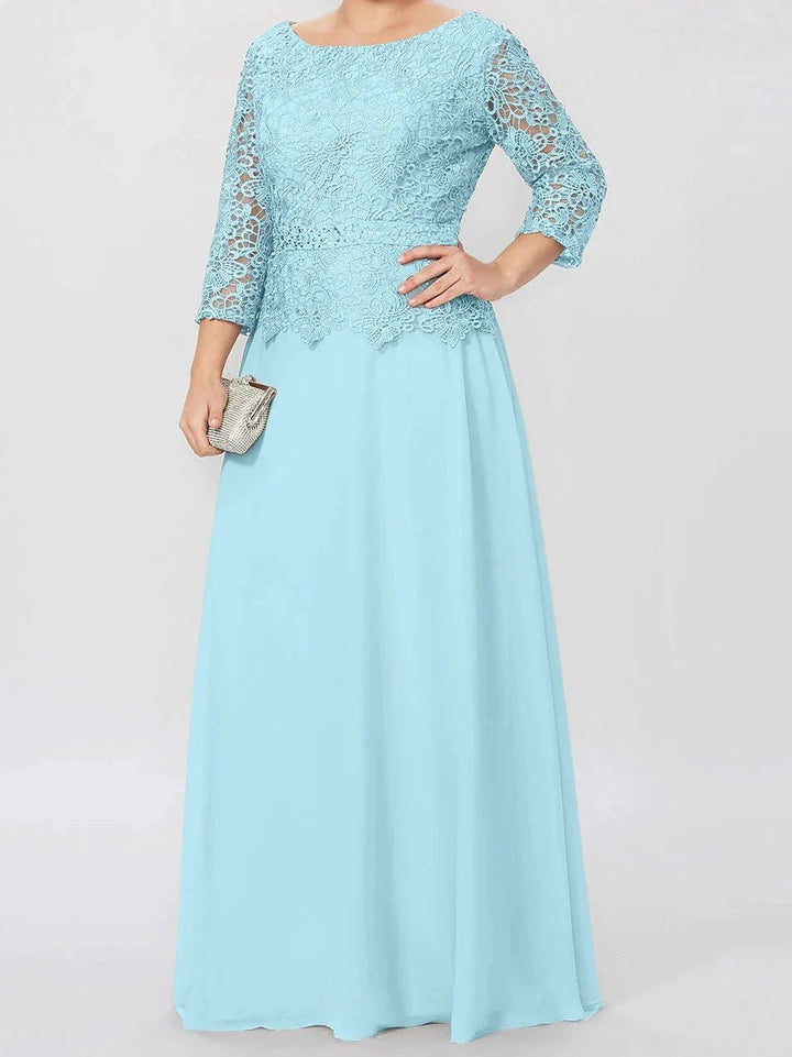 A-Line/Princess Round Neck 3/4 Length Sleeves Floor-Length Mother of the Bride Dresses with Applique &amp; Sequins by Dreamylily