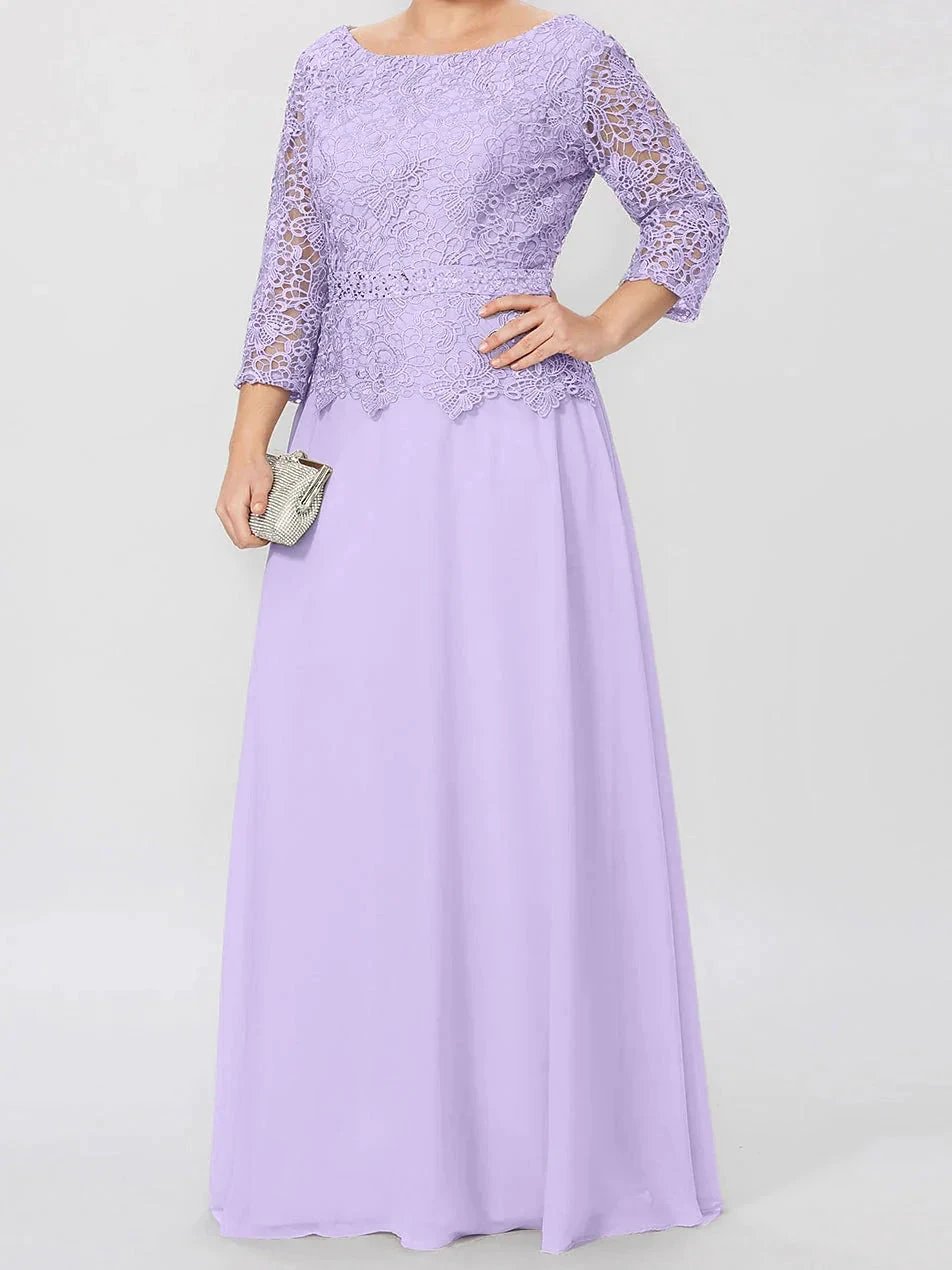 A-Line/Princess Round Neck 3/4 Length Sleeves Floor-Length Mother of the Bride Dresses with Applique &amp; Sequins by Dreamylily