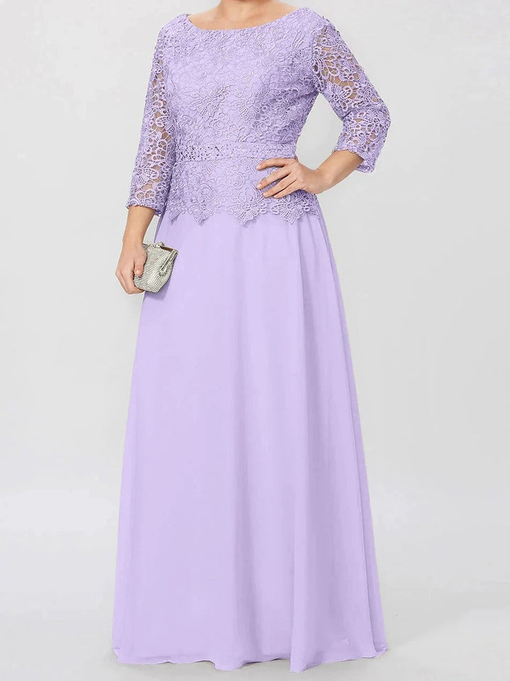 A-Line/Princess Round Neck 3/4 Length Sleeves Floor-Length Mother of the Bride Dresses with Applique &amp; Sequins by Dreamylily