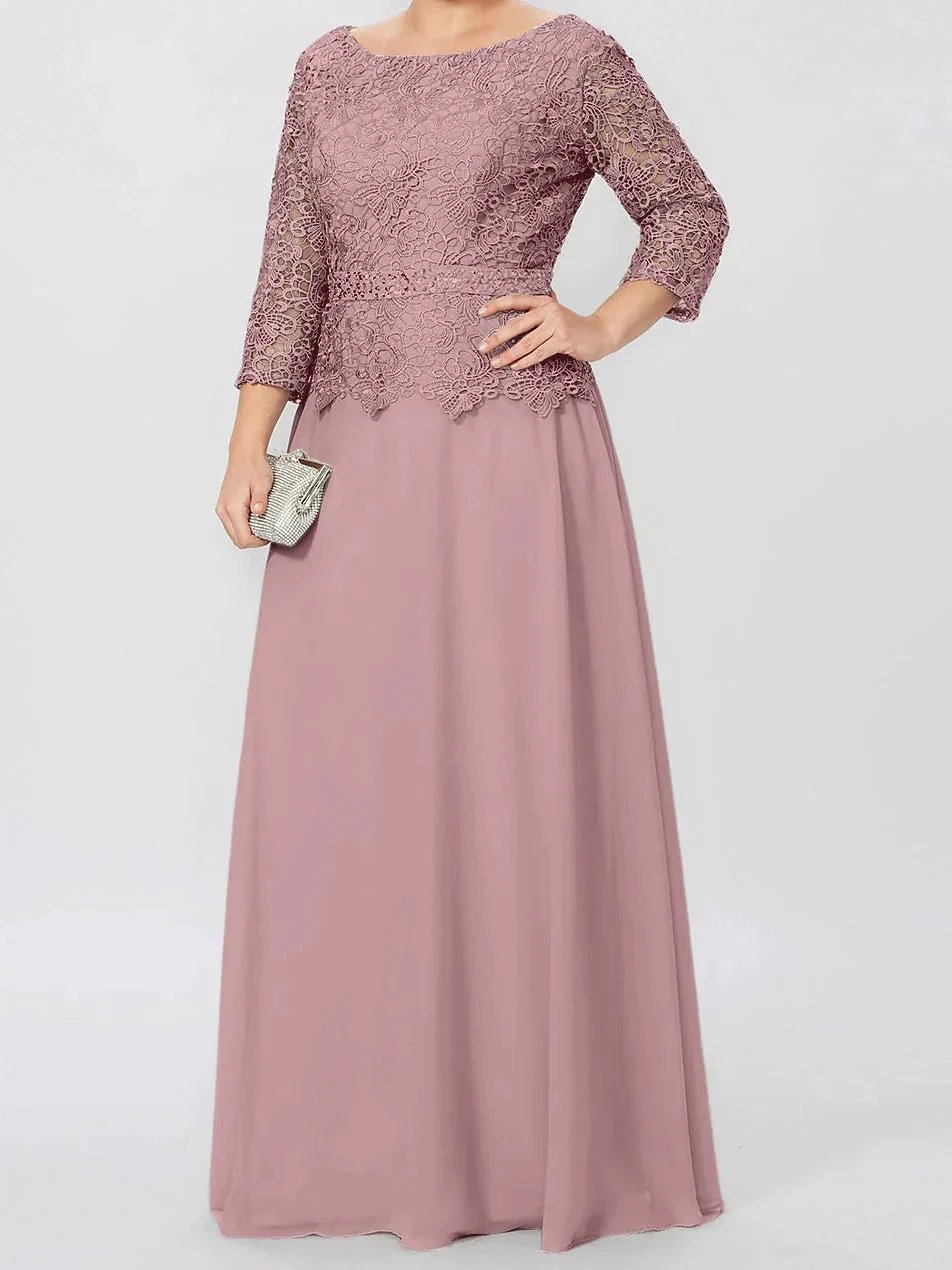 A-Line/Princess Round Neck 3/4 Length Sleeves Floor-Length Mother of the Bride Dresses with Applique &amp; Sequins by Dreamylily