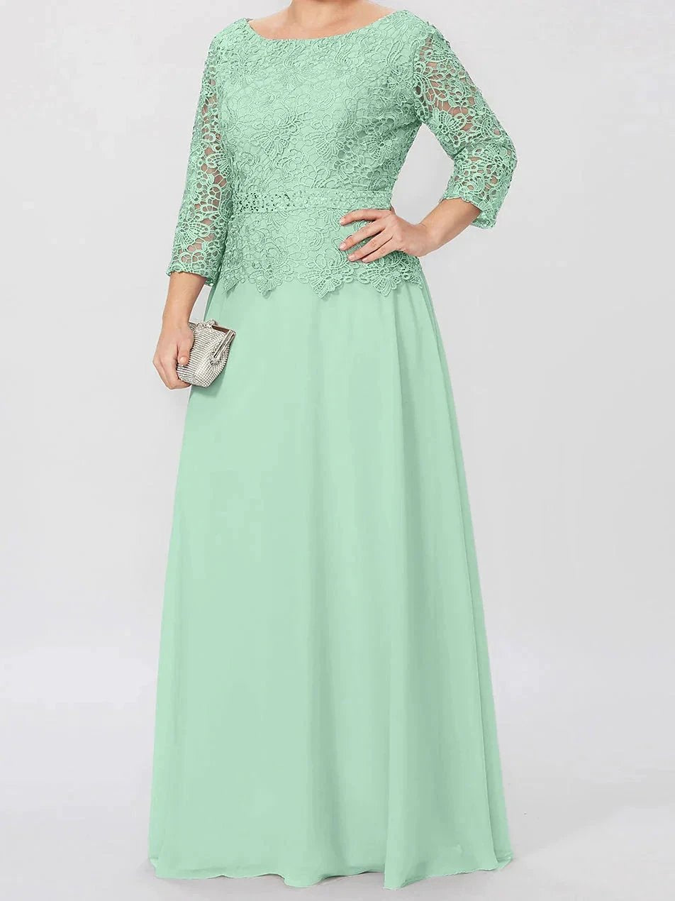 A-Line/Princess Round Neck 3/4 Length Sleeves Floor-Length Mother of the Bride Dresses with Applique &amp; Sequins by Dreamylily