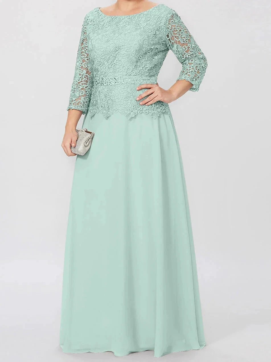 A-Line/Princess Round Neck 3/4 Length Sleeves Floor-Length Mother of the Bride Dresses with Applique &amp; Sequins by Dreamylily