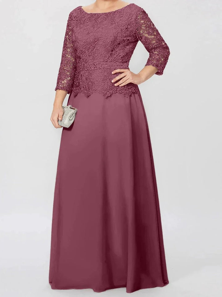 A-Line/Princess Round Neck 3/4 Length Sleeves Floor-Length Mother of the Bride Dresses with Applique &amp; Sequins by Dreamylily