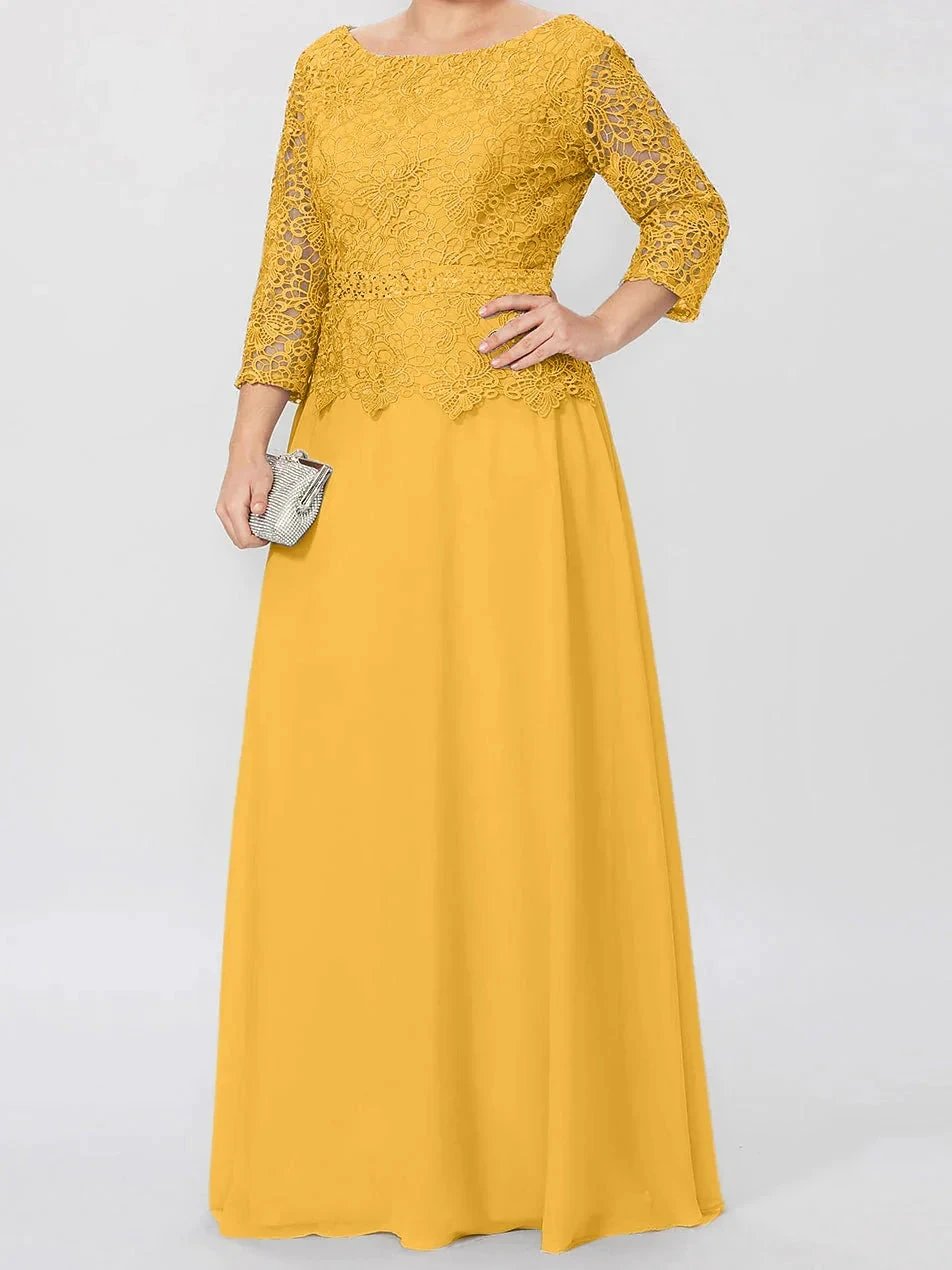 A-Line/Princess Round Neck 3/4 Length Sleeves Floor-Length Mother of the Bride Dresses with Applique &amp; Sequins by Dreamylily