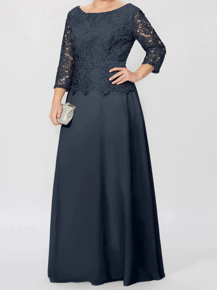 A-Line/Princess Round Neck 3/4 Length Sleeves Floor-Length Mother of the Bride Dresses with Applique &amp; Sequins by Dreamylily