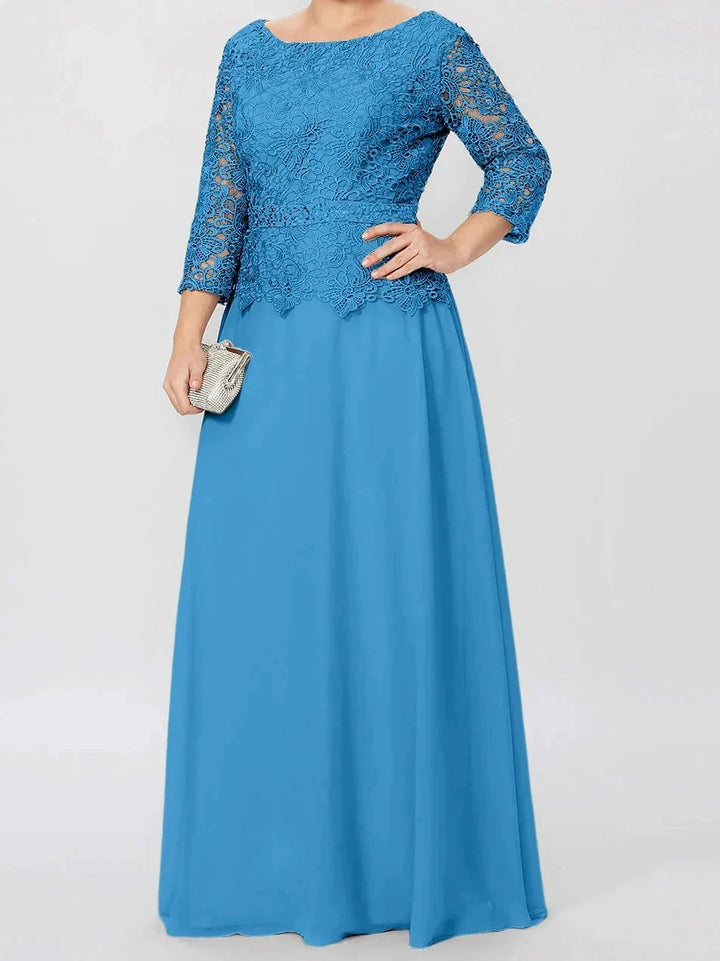 A-Line/Princess Round Neck 3/4 Length Sleeves Floor-Length Mother of the Bride Dresses with Applique &amp; Sequins by Dreamylily