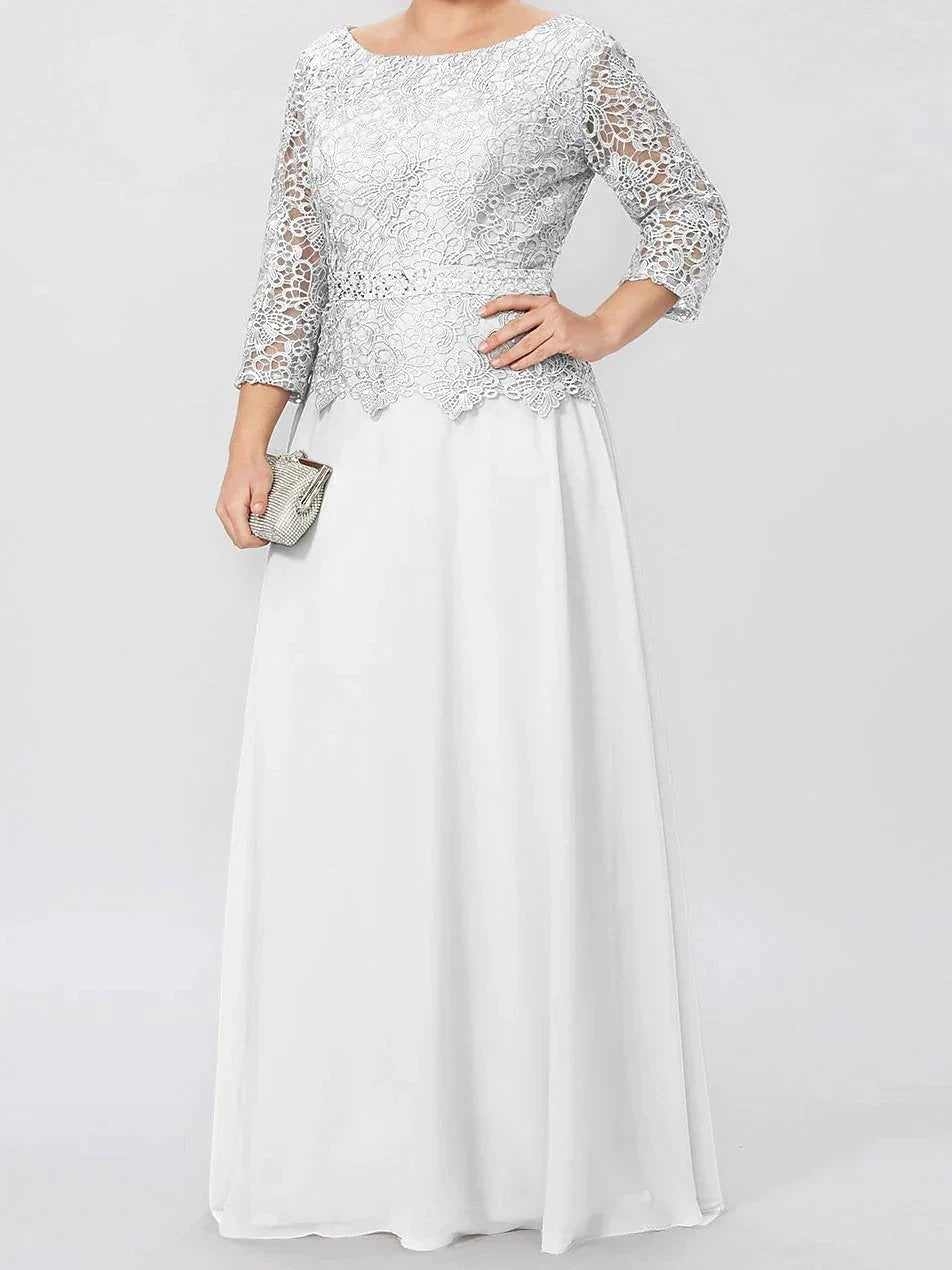 A-Line/Princess Round Neck 3/4 Length Sleeves Floor-Length Mother of the Bride Dresses with Applique &amp; Sequins by Dreamylily