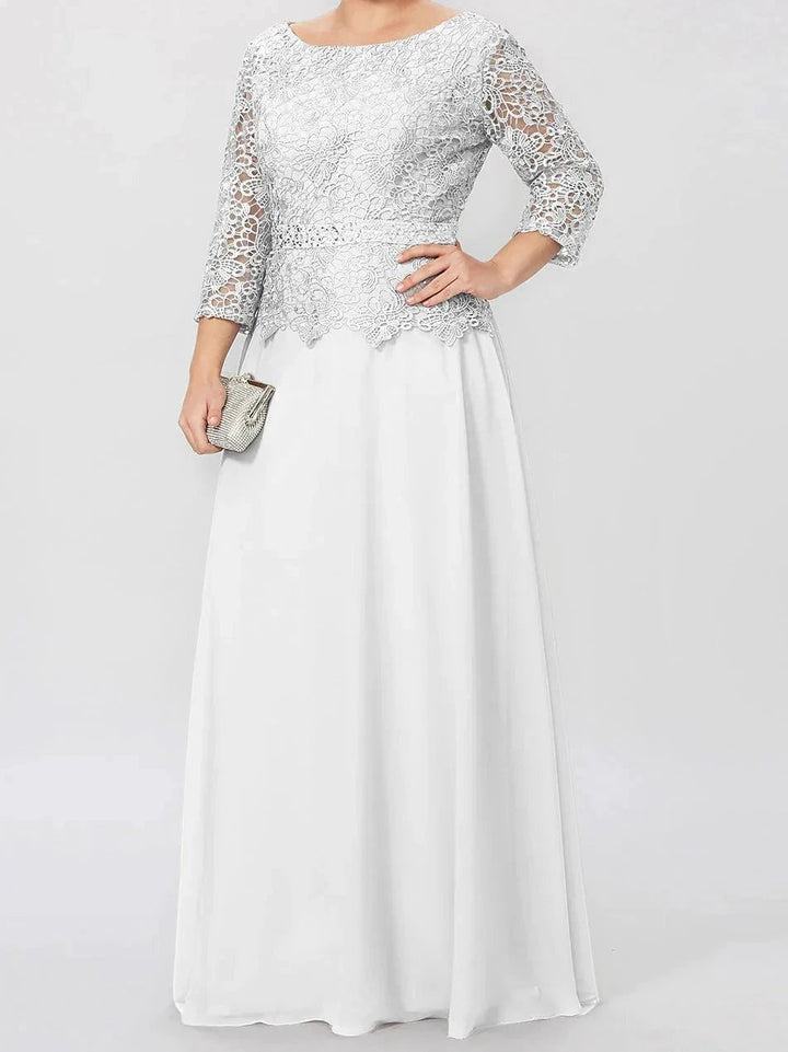A-Line/Princess Round Neck 3/4 Length Sleeves Floor-Length Mother of the Bride Dresses with Applique &amp; Sequins by Dreamylily