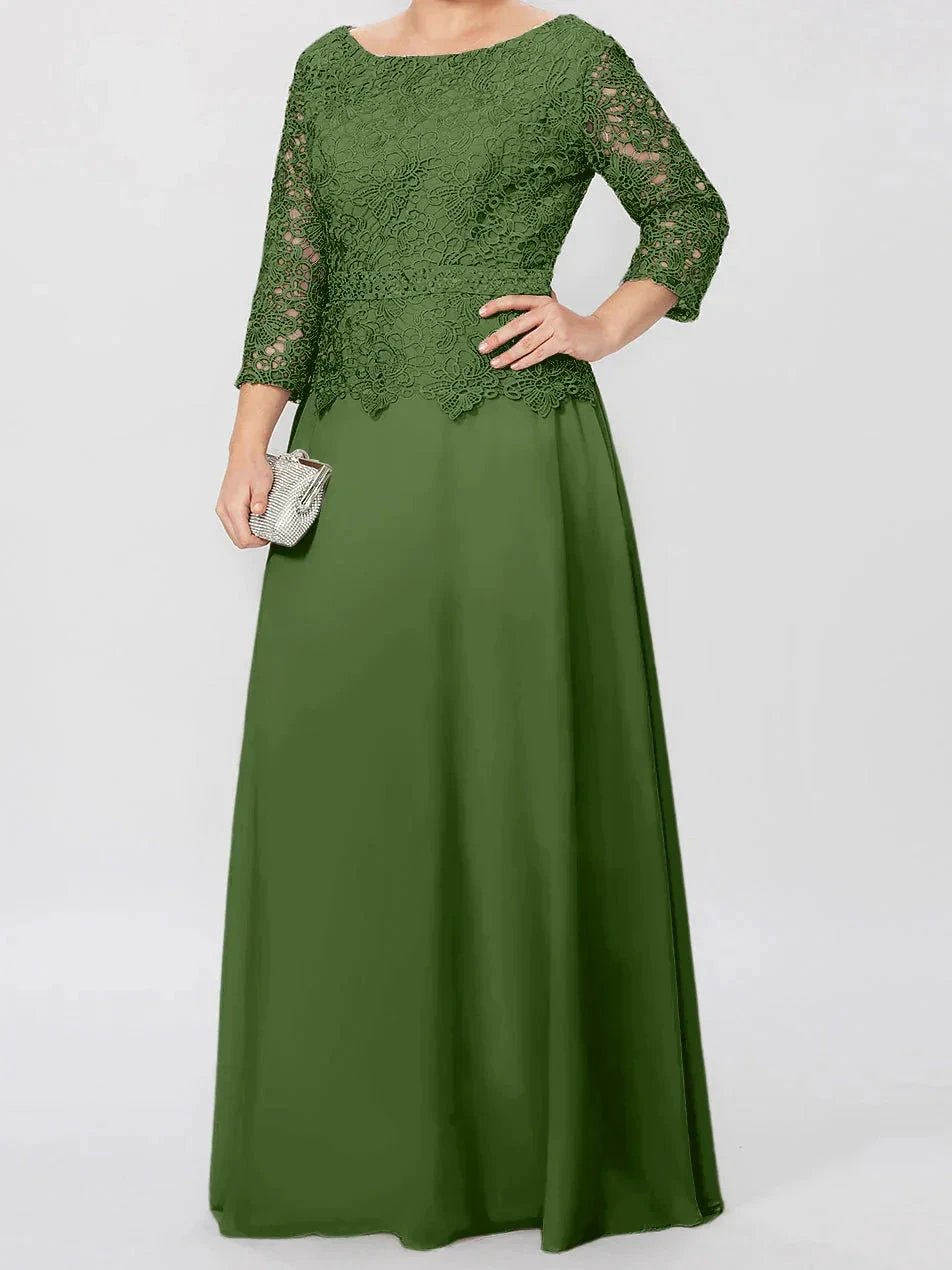 A-Line/Princess Round Neck 3/4 Length Sleeves Floor-Length Mother of the Bride Dresses with Applique &amp; Sequins by Dreamylily
