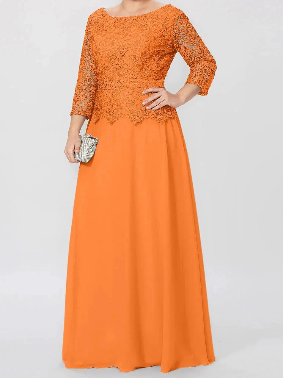 A-Line/Princess Round Neck 3/4 Length Sleeves Floor-Length Mother of the Bride Dresses with Applique &amp; Sequins by Dreamylily