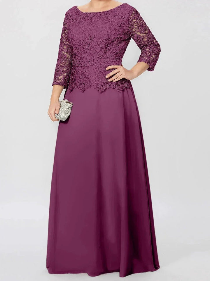 A-Line/Princess Round Neck 3/4 Length Sleeves Floor-Length Mother of the Bride Dresses with Applique &amp; Sequins by Dreamylily