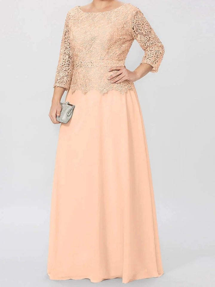 A-Line/Princess Round Neck 3/4 Length Sleeves Floor-Length Mother of the Bride Dresses with Applique &amp; Sequins by Dreamylily