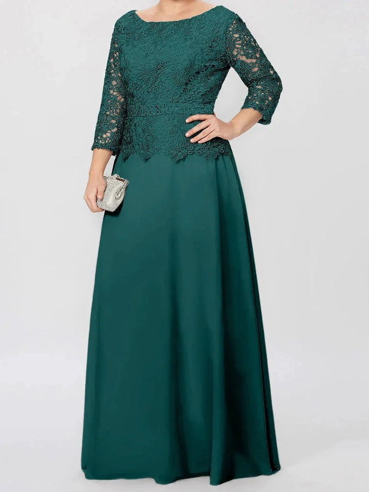 A-Line/Princess Round Neck 3/4 Length Sleeves Floor-Length Mother of the Bride Dresses with Applique &amp; Sequins by Dreamylily
