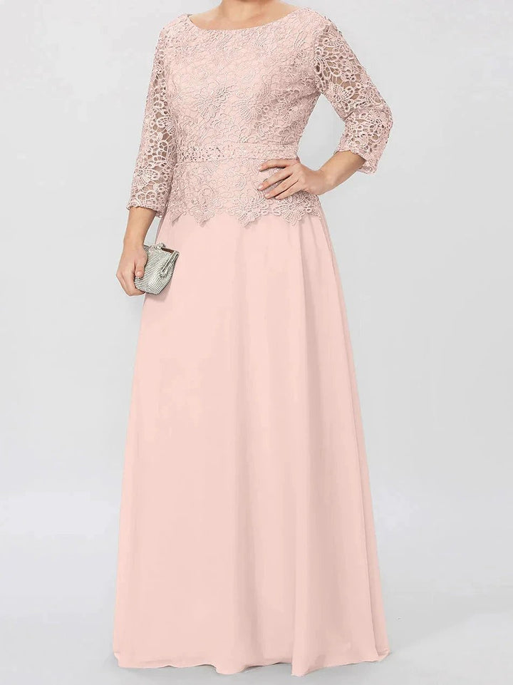 A-Line/Princess Round Neck 3/4 Length Sleeves Floor-Length Mother of the Bride Dresses with Applique &amp; Sequins by Dreamylily