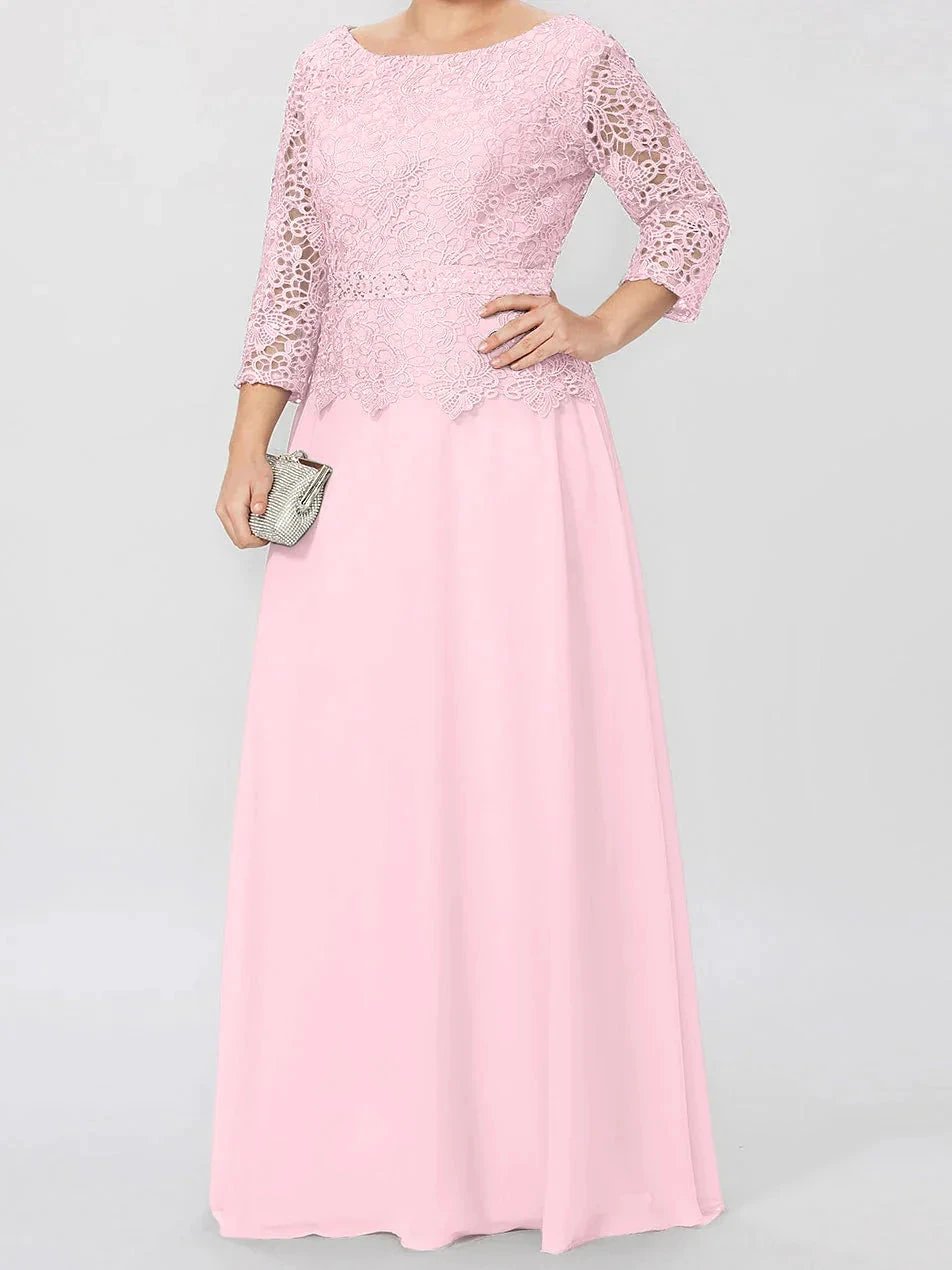 A-Line/Princess Round Neck 3/4 Length Sleeves Floor-Length Mother of the Bride Dresses with Applique &amp; Sequins by Dreamylily