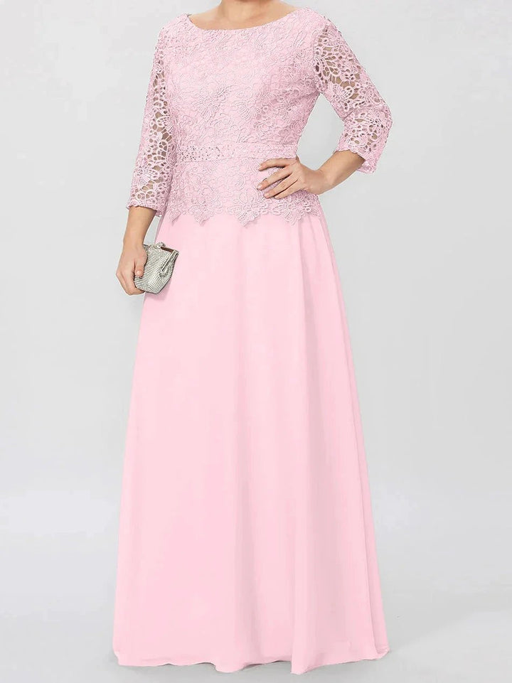 A-Line/Princess Round Neck 3/4 Length Sleeves Floor-Length Mother of the Bride Dresses with Applique &amp; Sequins by Dreamylily