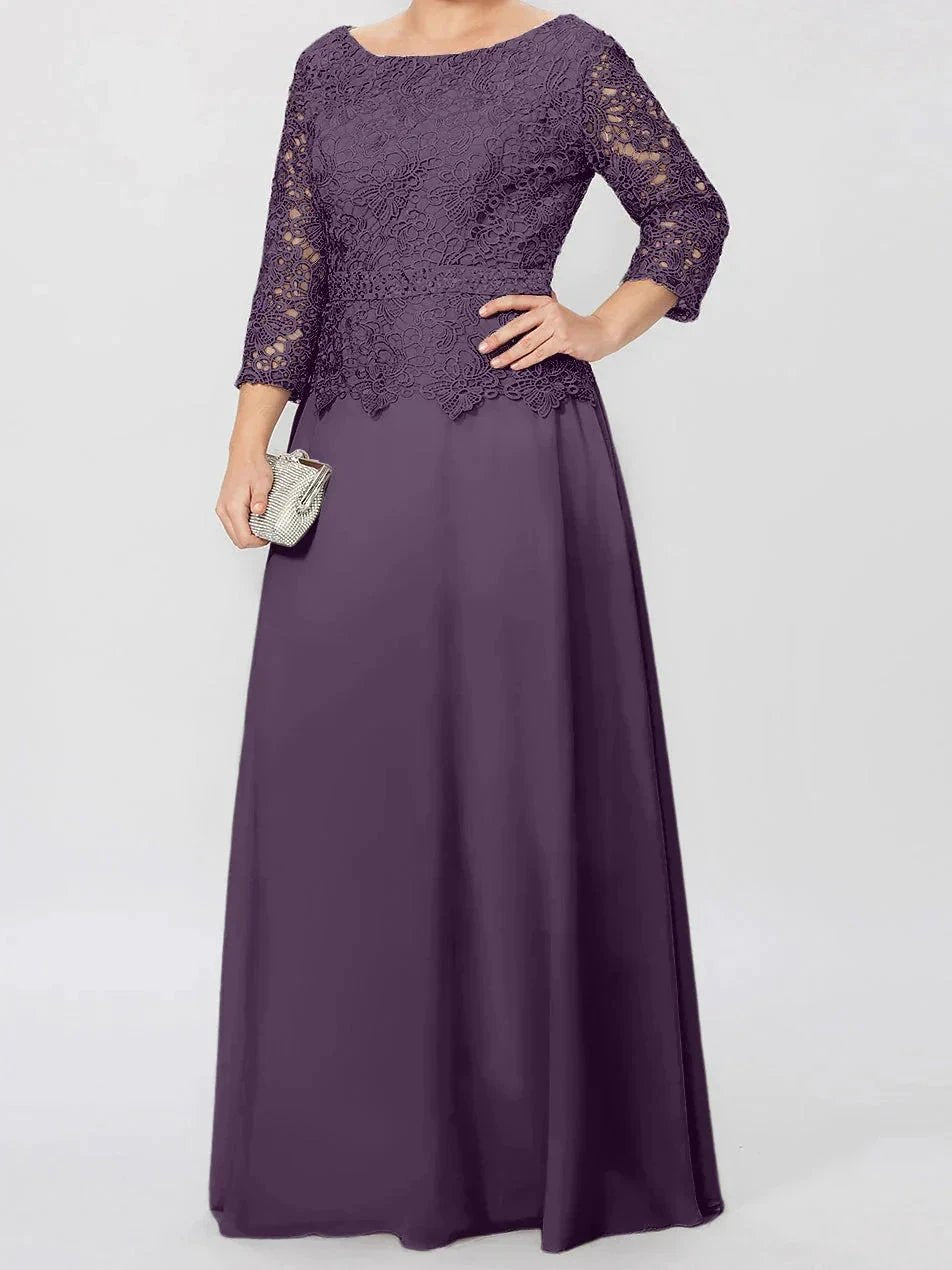 A-Line/Princess Round Neck 3/4 Length Sleeves Floor-Length Mother of the Bride Dresses with Applique &amp; Sequins by Dreamylily