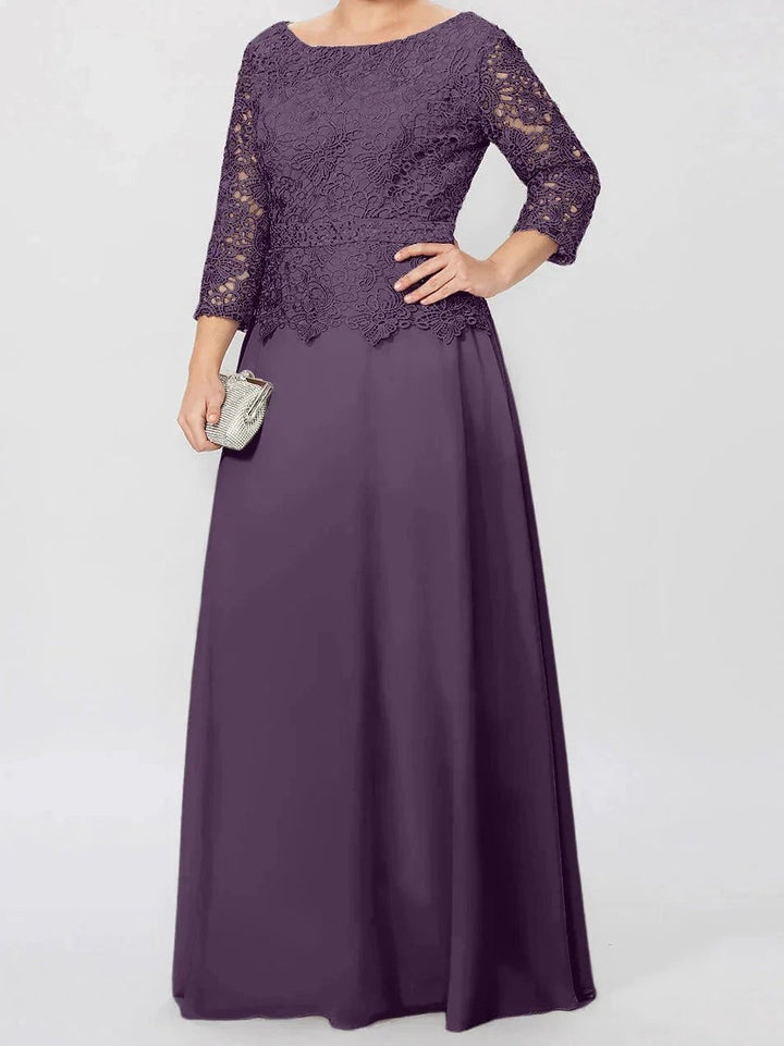 A-Line/Princess Round Neck 3/4 Length Sleeves Floor-Length Mother of the Bride Dresses with Applique &amp; Sequins by Dreamylily