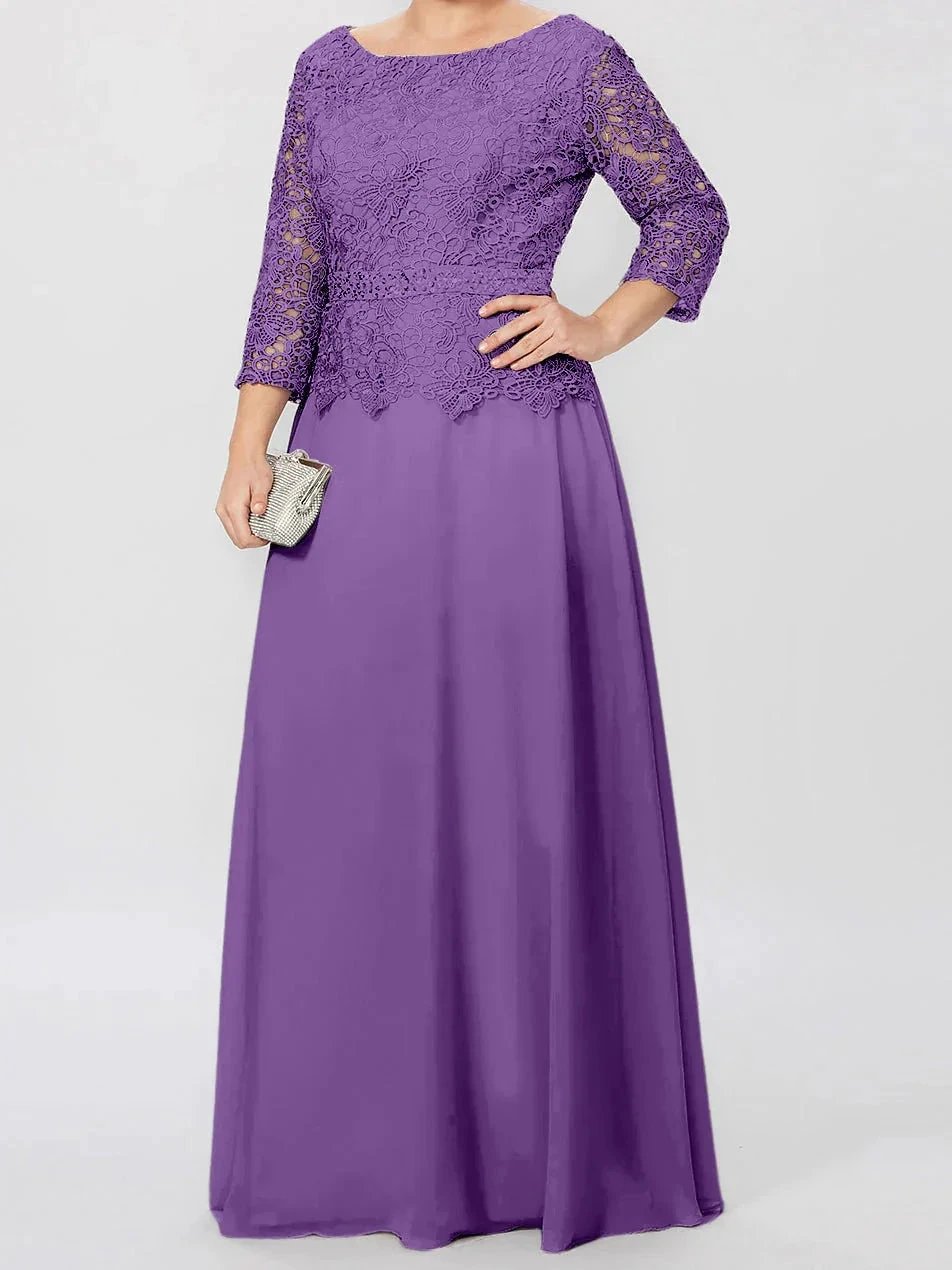 A-Line/Princess Round Neck 3/4 Length Sleeves Floor-Length Mother of the Bride Dresses with Applique &amp; Sequins by Dreamylily