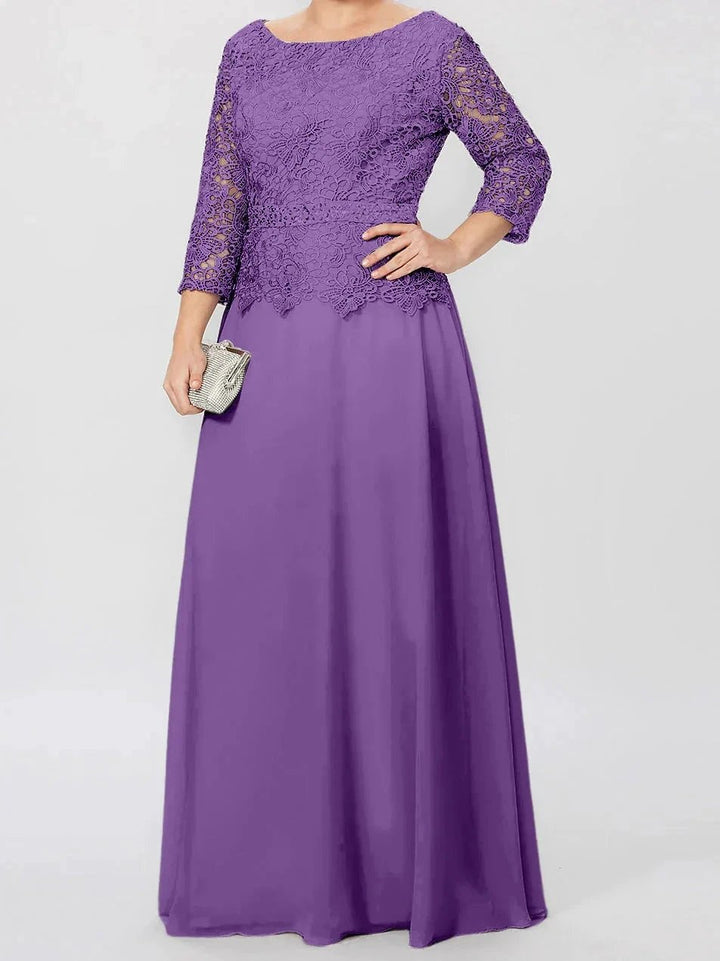 A-Line/Princess Round Neck 3/4 Length Sleeves Floor-Length Mother of the Bride Dresses with Applique &amp; Sequins by Dreamylily