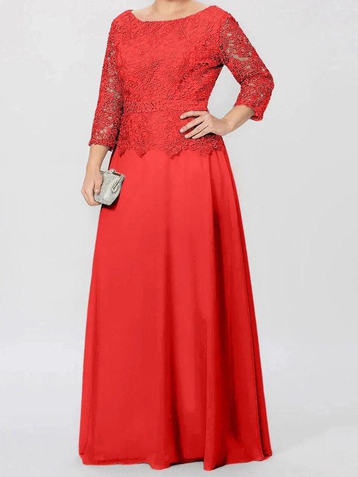 A-Line/Princess Round Neck 3/4 Length Sleeves Floor-Length Mother of the Bride Dresses with Applique &amp; Sequins by Dreamylily