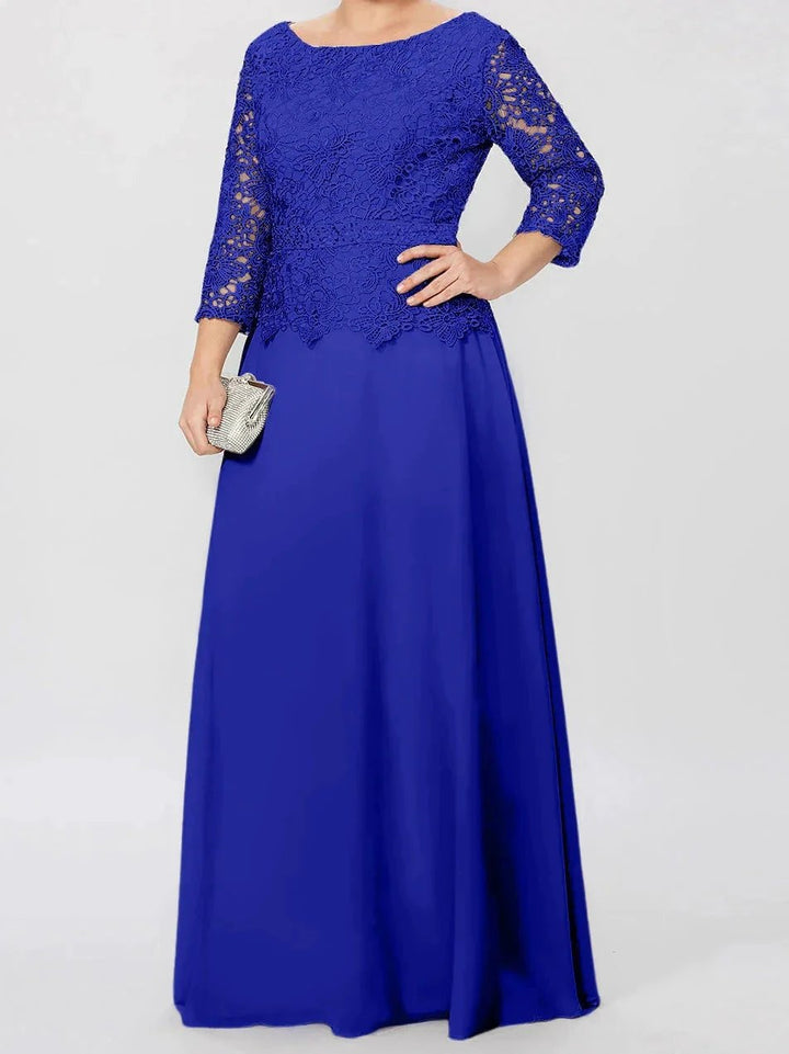 A-Line/Princess Round Neck 3/4 Length Sleeves Floor-Length Mother of the Bride Dresses with Applique &amp; Sequins by Dreamylily