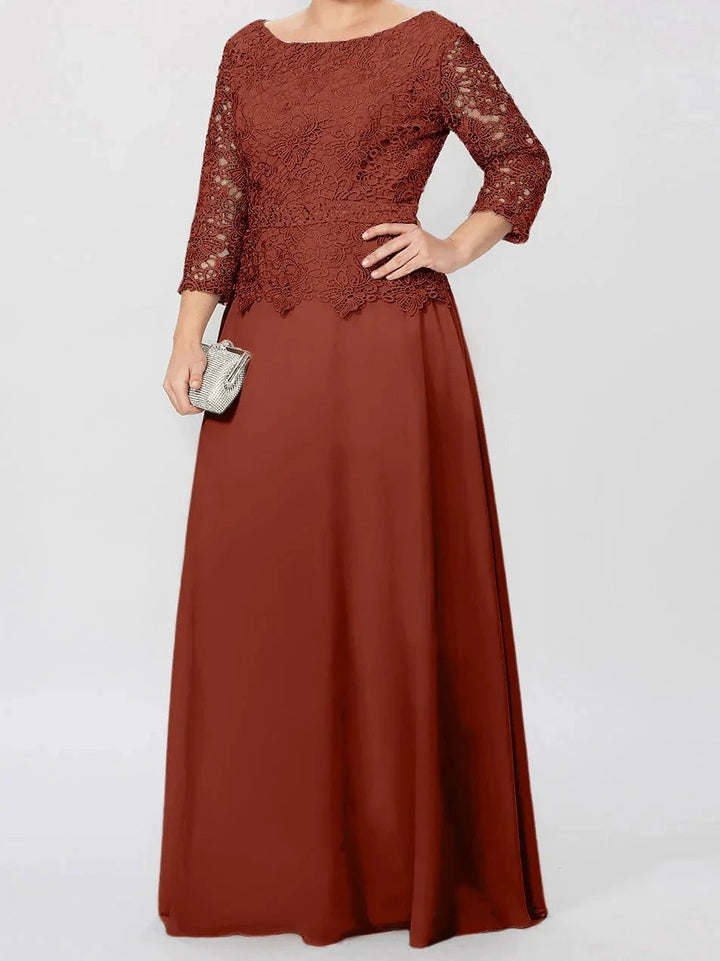 A-Line/Princess Round Neck 3/4 Length Sleeves Floor-Length Mother of the Bride Dresses with Applique &amp; Sequins by Dreamylily
