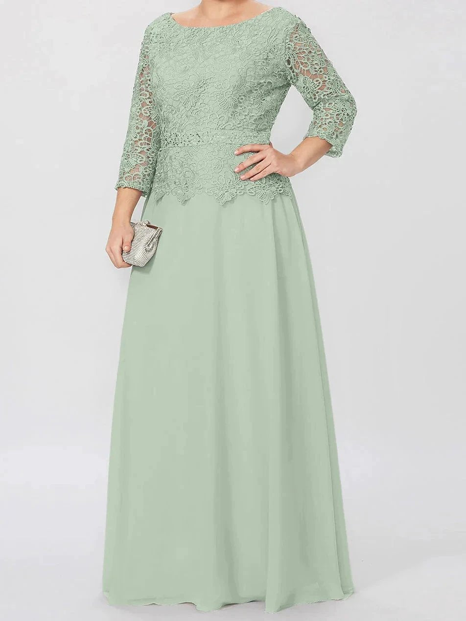 A-Line/Princess Round Neck 3/4 Length Sleeves Floor-Length Mother of the Bride Dresses with Applique &amp; Sequins by Dreamylily