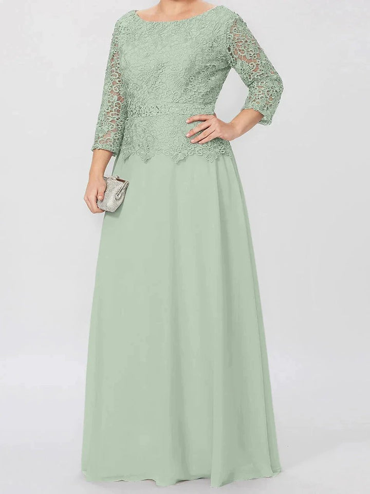 A-Line/Princess Round Neck 3/4 Length Sleeves Floor-Length Mother of the Bride Dresses with Applique &amp; Sequins by Dreamylily