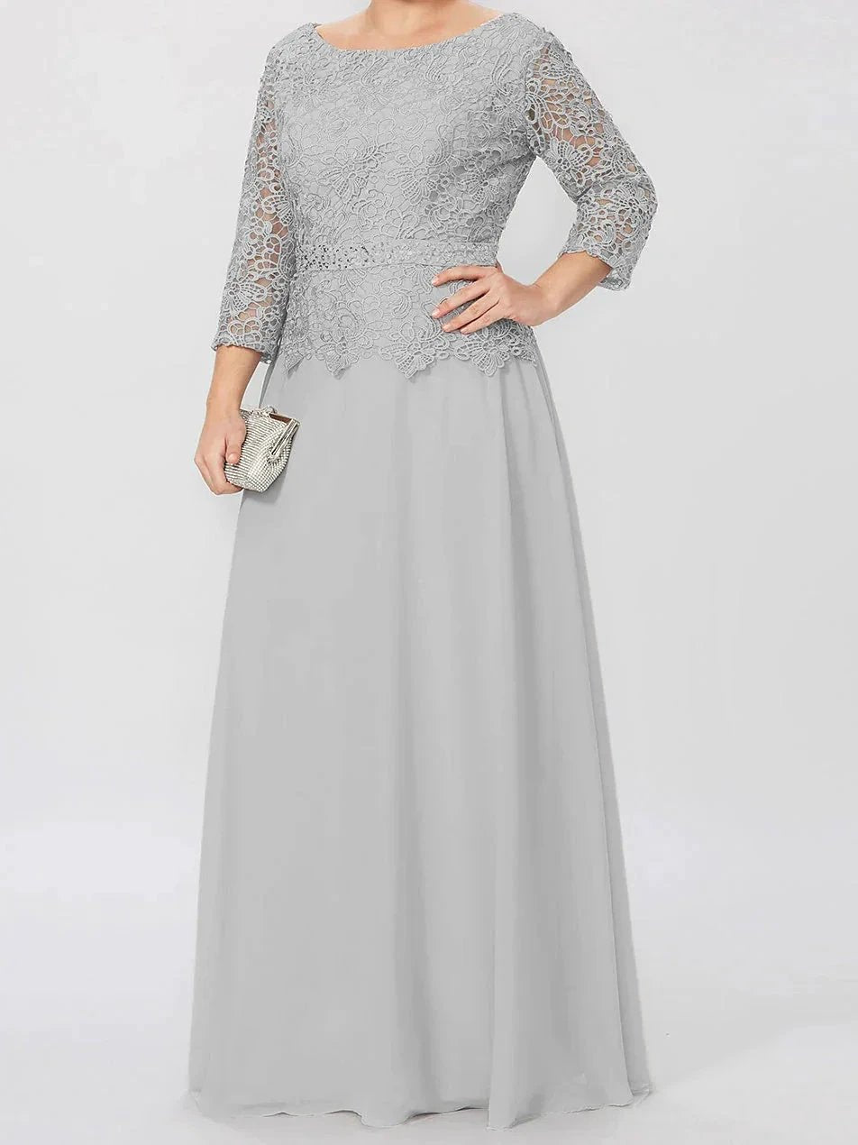 A-Line/Princess Round Neck 3/4 Length Sleeves Floor-Length Mother of the Bride Dresses with Applique &amp; Sequins by Dreamylily